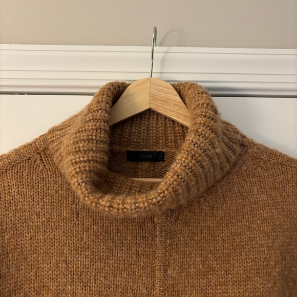 J. Crew Relaxed Turtleneck Poncho M/L Oversized Camel Sweater Alpaca Merino Wool - Picture 7 of 15
